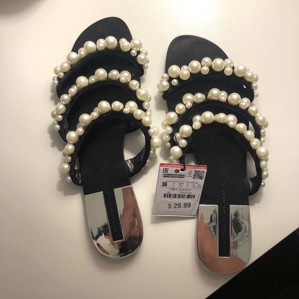 Zara Pearl Slip On Sandals